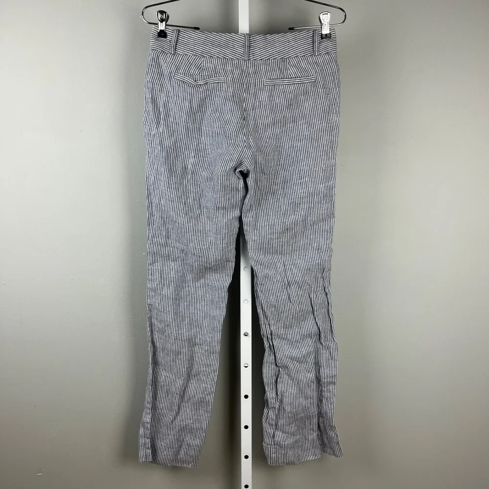 Banana Republic Trouser No. 718 Martin Fit Pants Womens Size 4 Blue White‎ Linen